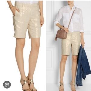 J.Crew 100% Linen Metallic Navy Bermuda Shorts Lined size 6